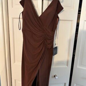 MAC DUGGAL Dress Size 10 Evening Gown NEW Chocolate Brown Faux Wrap V Neck